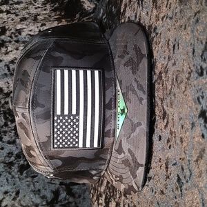 Genuine Black Eagle Flat Bill Hat American Flag Black and White
